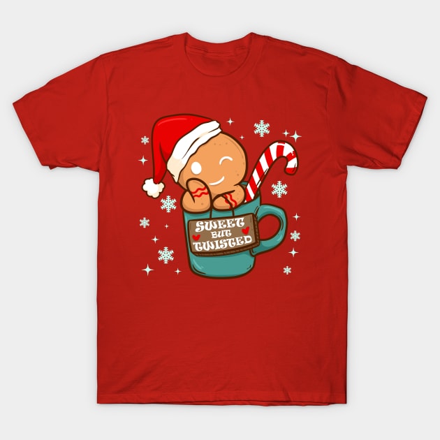 Sweet But Twisted Christmas Candy Cane Gingerbread Man T-Shirt by E